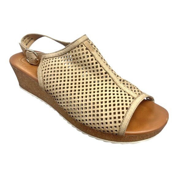 Paul Green Cleo Tan Perforated Suede Cork Wedge Sandal - Picture 2 of 12